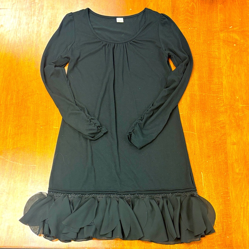 Black Long Sleeve Dress with Ruffle Hem